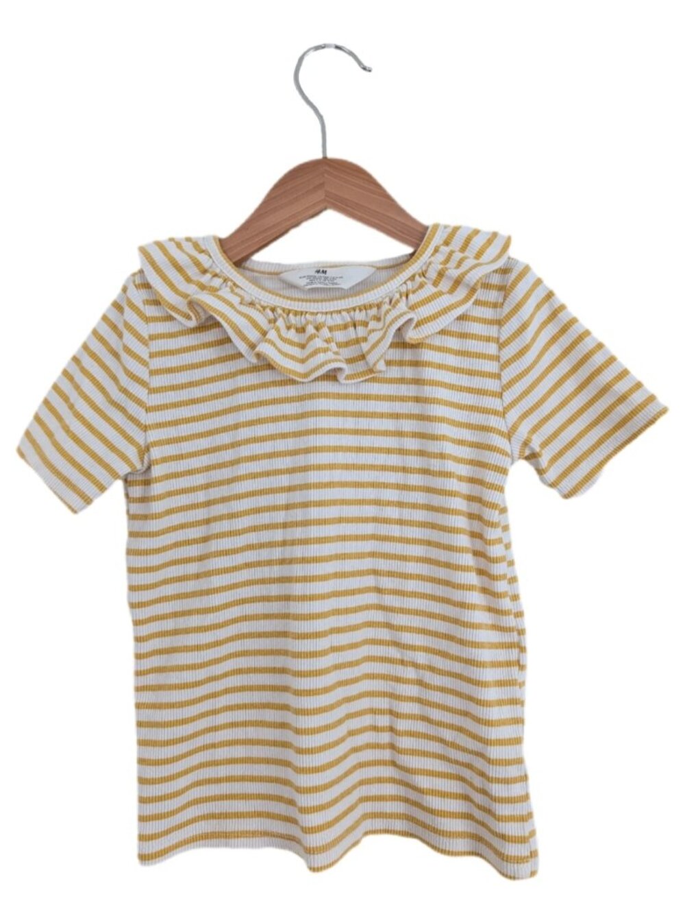 H&M Ribbed Yellow Cream Striped Ruffle Tee 5T | Toddler Girls Ribbed Shirt